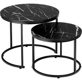 Konferenční stolek Sada 2 konferenčních stolků GALEN mramorová, černá