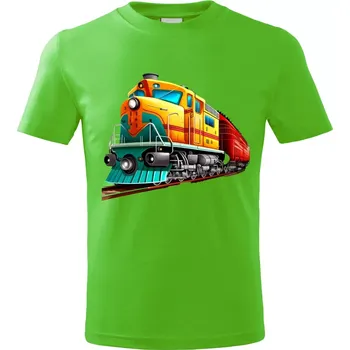 Chlapecké tričko Dětské tričko s lokomotivou vlakem zelené vzor č. 27 vel. 110 (dětské tričko s vlakem lokomotivou)