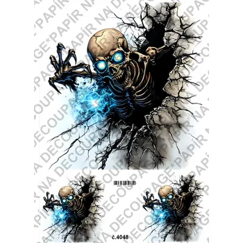 Umělecký papír Rýžový a soft papír na decoupage - Kostlivec - KB04048 Materiál: Soft, Rozměr: A4