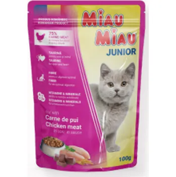 Krmivo pro kočku Miau Miau Cat Junior kuřecí, kapsa 100 g (24 ks)