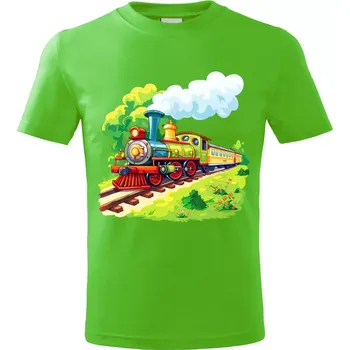 Chlapecké tričko Dětské tričko s lokomotivou vlakem zelené vzor č. 23 vel. 146 (dětské tričko s vlakem lokomotivou)