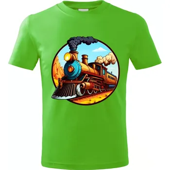 Chlapecké tričko Dětské tričko s lokomotivou vlakem zelené vzor č. 25 vel. 110 (dětské tričko s vlakem lokomotivou)