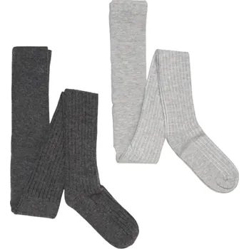 MINYMO vlněné punčocháče žebrované 2ks Grey Melange vel. 80\86 cm