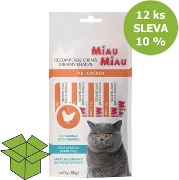 Pamlsek pro kočku Miau Miau Creamy Snacks Cat kuřecí 4 pack (12 ks) SLEVA 10 %
