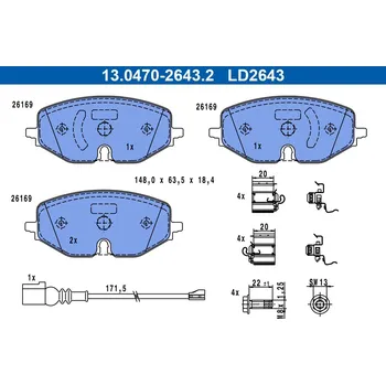 Brzdová destička Sada brzdových destiček, kotoučová brzda ATE 13.0470-2643.2