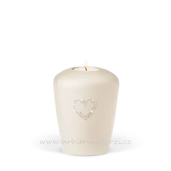 Smuteční dekorace Urna malá se srdcem Swarovski elements krémová