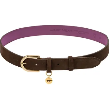 Opasek GALOP WEAR Jezdecký opasek ze semiše – italská kůže a zlatá přezka 85cm FIALOVÁ|KAŠTANOVÁ