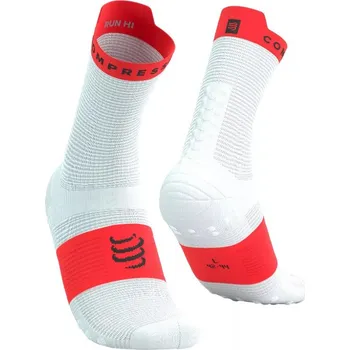 Pánské ponožky Compressport Pro Racing Socks V4.0 Run High white/fluo red - EU 39-41