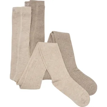 MINYMO vlněné punčocháče žebrované 2ks Silver Mink Melange vel. 92\98 cm