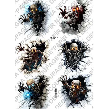 Umělecký papír Rýžový a soft papír na decoupage - Kostlivec - KB04047 Materiál: Soft, Rozměr: A4