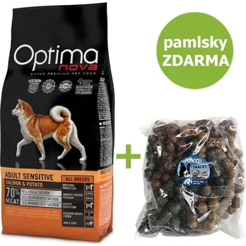 Krmivo pro psa OPTIMAnova Dog Adult Sensitive Salmon & Potato GF 12 kg + Pamlsek Caterpillar with meat 2 kg ZDARMA