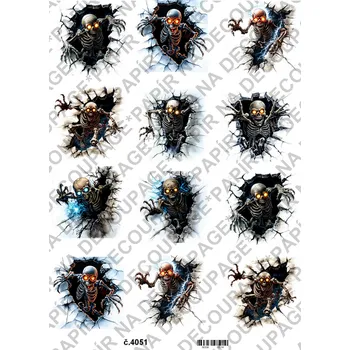 Umělecký papír Rýžový a soft papír na decoupage - Kostlivec - KB04051 Materiál: Soft, Rozměr: A4