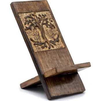 Dřevěný Vyřezávaný Stojan na Telefon - Strom života 20x9.5cm