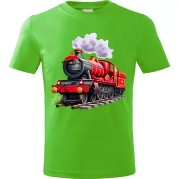 Chlapecké tričko Dětské tričko s lokomotivou vlakem zelené vzor č. 26 vel. 134 (dětské tričko s vlakem lokomotivou)