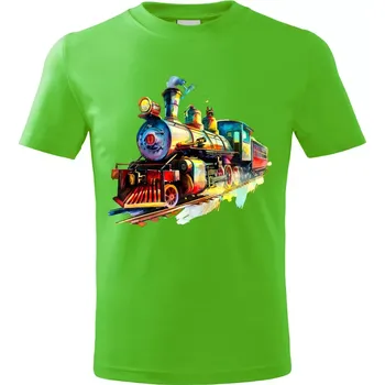 Dětské tričko s lokomotivou vlakem zelené vzor č. 24 vel. 134 (dětské tričko s vlakem lokomotivou)