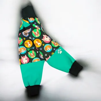 Chlapecké oblečení Dětské softshell kalhoty pejsci v kolečku zelená Dětské kalhoty