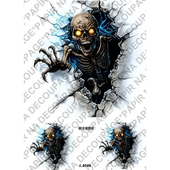 Umělecký papír Rýžový a soft papír na decoupage - Kostlivec - KB04049 Materiál: Soft, Rozměr: A4