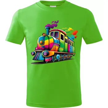 Dětské tričko s lokomotivou vlakem zelené vzor č. 28 vel. 146 (dětské tričko s vlakem lokomotivou)