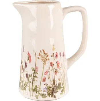 Béžový keramický dekorační džbán s lučními květy Flowers of Love M – 15x10x19 cm