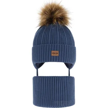 Čepice Džínová TEPLÁ zimní souprava ČEPICE + NÁKRČNÍK 48-52 fleece 2-7 let