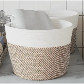 Úložný box vidaXL Úložné koše 2 ks a bílé Ø 24 x 18 cm bavlna [358453] Barva: Hnědá a bílá
