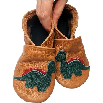 Capáčky EBOOBA Kožené capáčky s koženou podrážkou dinosaurus na hnědé 18-24 měsíců Hnědá 24