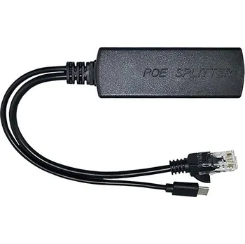 Datový kabel Přepojka / adaptér RJ-45 ethernet na ethernet RJ-45 samec + Micro USB - PoE napájení 48V - černá