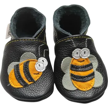 Capáčky EBOOBA Kožené capáčky s koženou podrážkou včelka 12-18 měsíců Černá 22