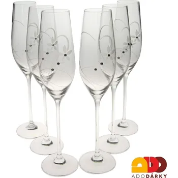 Sklenice Flétny na šampaňské srdce Swarovski 210 ml sada 6 ks (Sklenice se srdcem Swarovski na šampaňské)