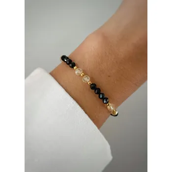 Náramek Náramek na gumičce černý turmalín citrín ochrana a prosperita 17 cm