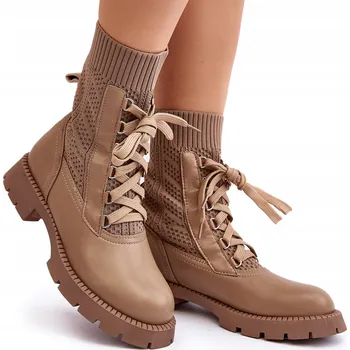 Dámská zimní obuv DÁMSKÉ KOTNÍKOVÉ BOTY S PONOŽKOU, HNĚDÉ, VELIKOST 40