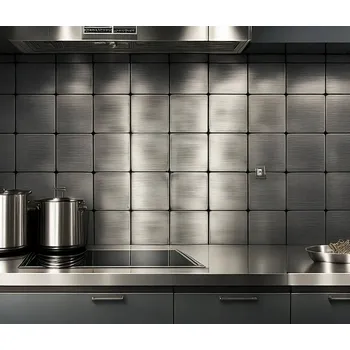 Obklad Dekorativní Obklady - Nerezová Ocel Kartáčovaná - Sada Dlaždic do Kuchyně