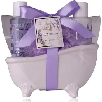 Kosmetická sada SET koupelový LAVENDER v keramické vaně - sprchový gel, tělové mléko SALSA