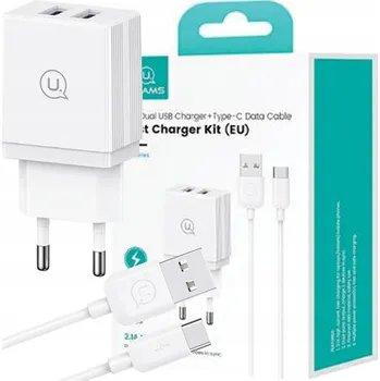 USAMS Síťová nabíječka 2x USB-A + kabel USB-C / USB-A Rychlé nabíjení bílá / white
