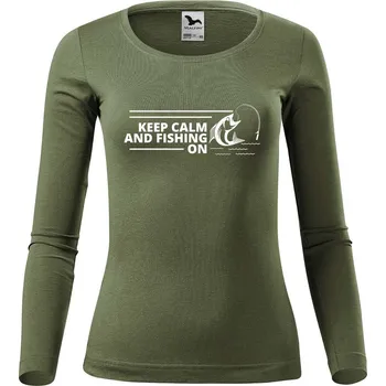 DOBRÝ TRIKO Dámské bavlněné triko Keep calm fishing Velikost: XL, Barva: Khaki