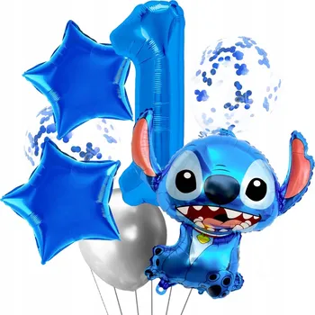 Balónek ČÍSLICE 1 Sada balónků NAROZENINY Modrý Stitch Dekorace BALÓNKY Stich