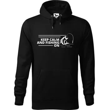 Pánská mikina DOBRÝ TRIKO Pánská mikina s potiskem Keep calm fishing Velikost pánské mikiny: 5XL, Barva: Černá