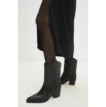 Jezdecká obuv Westernové kožené boty Answear.LAB dámské, černá barva, na podpatku, lehce zateplené LT238097D.9C.cd 99X, EUR 40