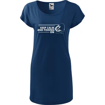 Dámské šaty DOBRÝ TRIKO Dámské tričko/šaty Keep calm fishing Velikost: XS, Barva: Půlnoční modrá