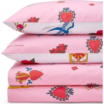 Povlečení Bílé/růžové bavlněné povlečení na dvoulůžko 200x200 cm Mon Coeur – Their Nibs ID_1804537