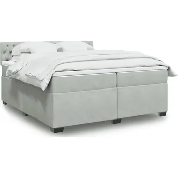 Postel vidaXL Box spring postel s matrací 200x200 cm samet [3286409] Barva: světle šedá