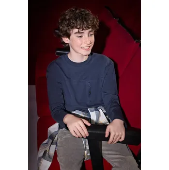 Bavlněné tričko s dlouhým rukávem Mayoral 7009.7C.Junior.9BYA modrá 57X, vel. 128