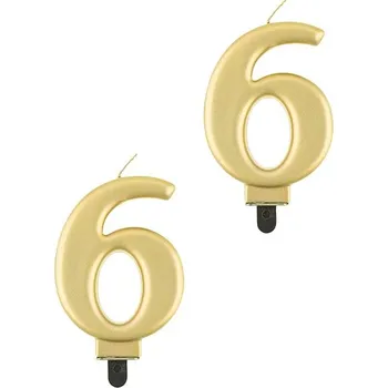 Dortová svíčka Godan Narozeninová svíčka na dort - 6 - metalická zlatá - 8 cm - 2 ks