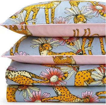 Povlečení Růžové/šedé bavlněné povlečení na jednolůžko 135x200 cm Untamed Cheetah – Their Nibs ID_1804565