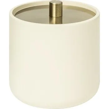 Úložný box KOUPELNOVÁ DÓZA NA VATOVÉ TAMPONKY S KOVOVÝM VÍČKEM BÉŽOVÁ ZLATÁ DUO 11X10 CM