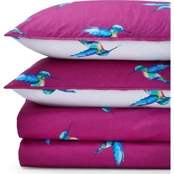 Povlečení Bílé/fialové bavlněné povlečení na jednolůžko 135x200 cm Hummingbird – Their Nibs ID_1804571