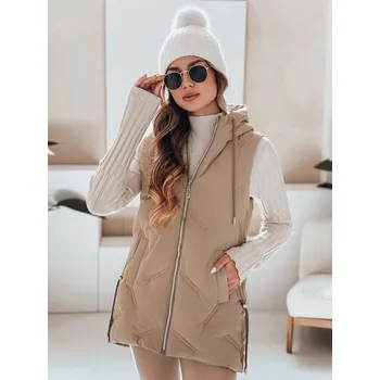 Béžová dámská prošívaná vesty s kapucí TY5107 Velikost: M