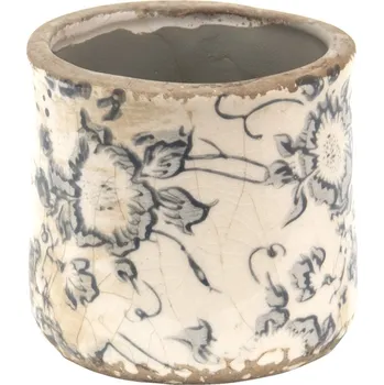 Obal na květináč Keramický obal na květináč se šedými květy Filon French XS - Ø 8*7 cm