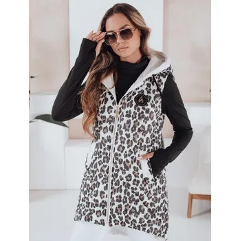 Bílá dámská asymetrická prošívaná vesta s leopardím vzorem ELMERA TY5028 Velikost: S