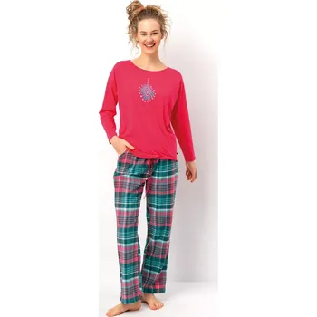 Pánské pyžamo DÁMSKÉ PYŽAMO LNS 420 B25 MALINOVĚ ZELENÁ S